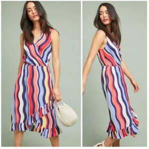 S TRACY REESE COLORFUL STRIPED WRAP DAPHNE DRESS